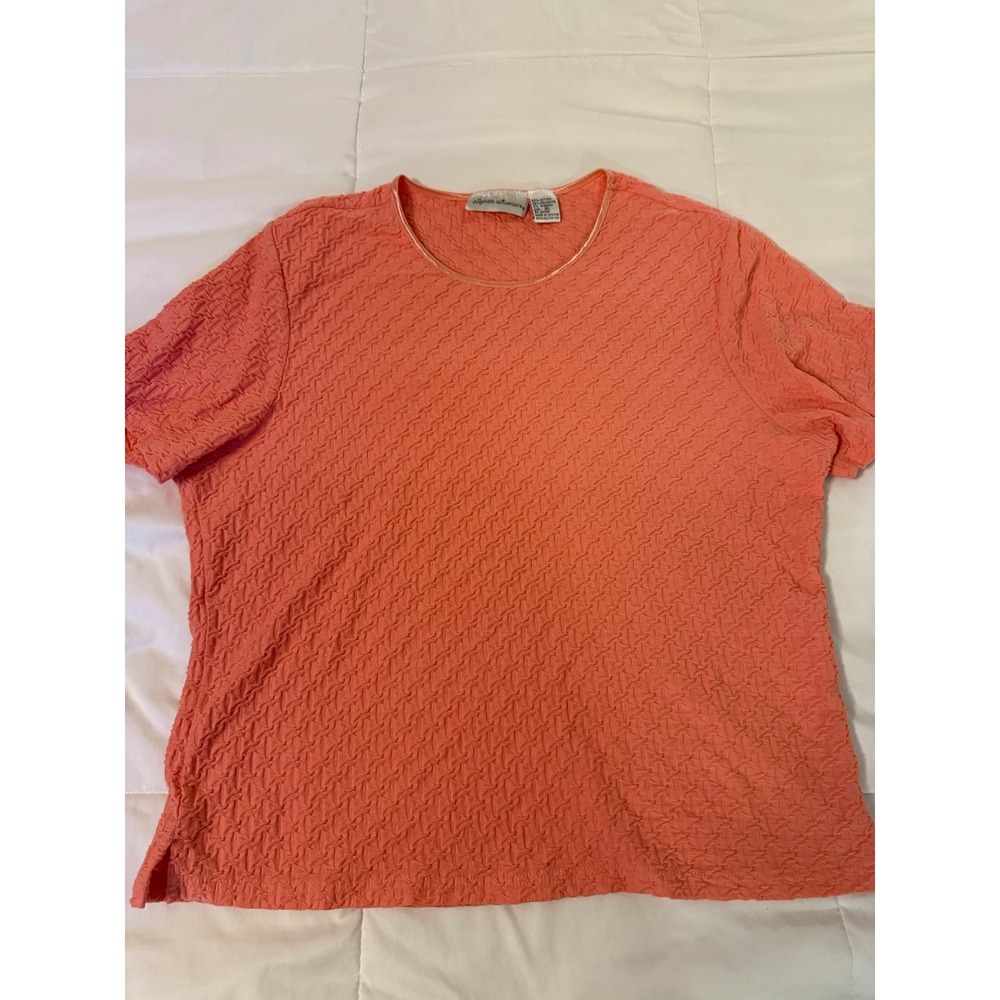 Allyson Whitmore Coral Pink Textured Popcorn Knit Short Sleeve Top XL Crew Neck